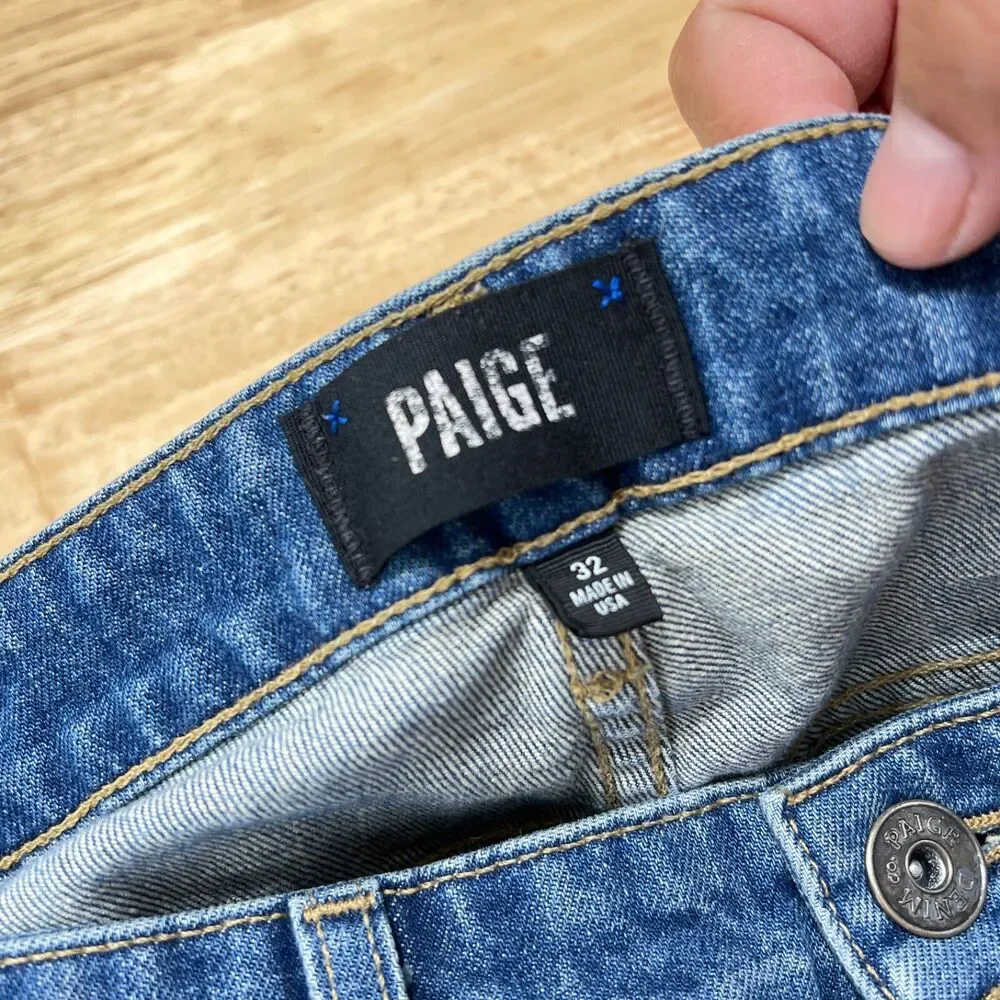 Paige Jeans Mens 32x31 Blue Normandie Straight Medium Wash Stretch Denim Pockets